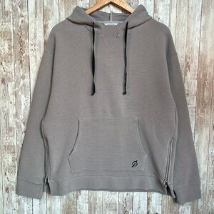 Peloton Sweatshirt sz Medium Womens Gray Ribbed Hooded Pocket Split Side Zips